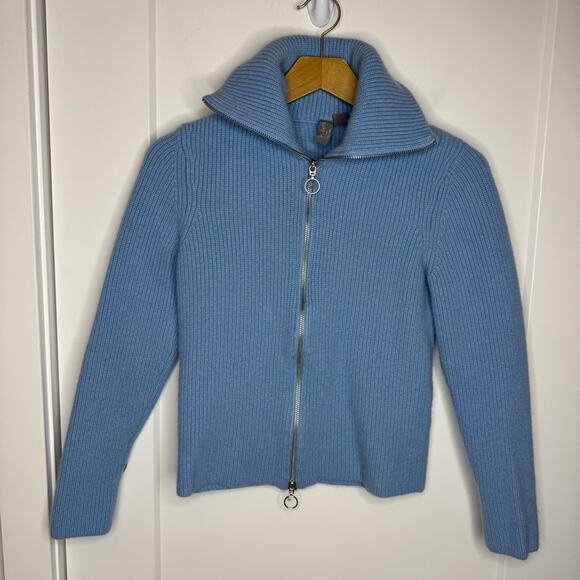 Sweaty Betty Riley Wool Cashmere Zip Up Sweater Blue Knit Size 10 US - Picture 2 of 7